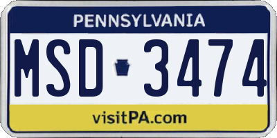 PA license plate MSD3474