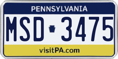 PA license plate MSD3475