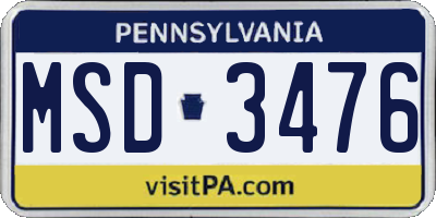 PA license plate MSD3476