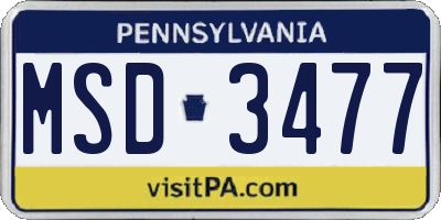 PA license plate MSD3477