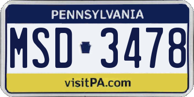 PA license plate MSD3478