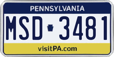 PA license plate MSD3481