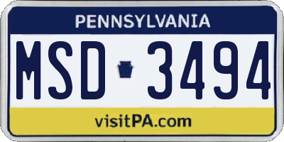PA license plate MSD3494