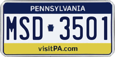 PA license plate MSD3501