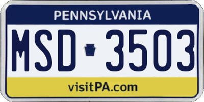 PA license plate MSD3503