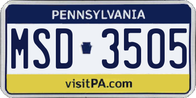 PA license plate MSD3505