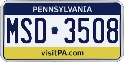 PA license plate MSD3508