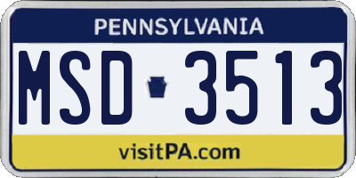 PA license plate MSD3513