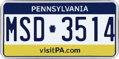 PA license plate MSD3514