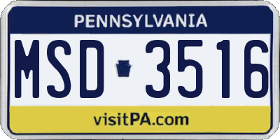 PA license plate MSD3516