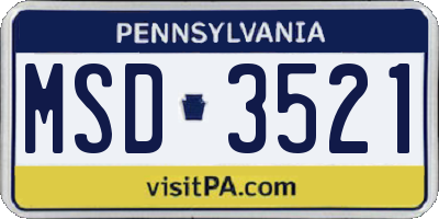 PA license plate MSD3521