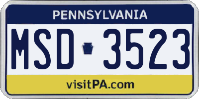 PA license plate MSD3523