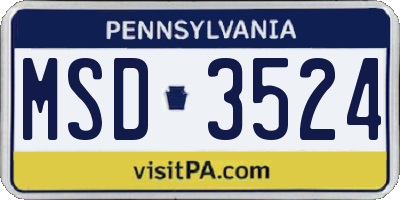 PA license plate MSD3524
