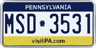 PA license plate MSD3531