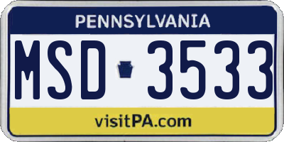 PA license plate MSD3533