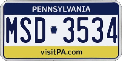 PA license plate MSD3534