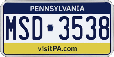 PA license plate MSD3538