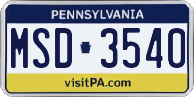 PA license plate MSD3540