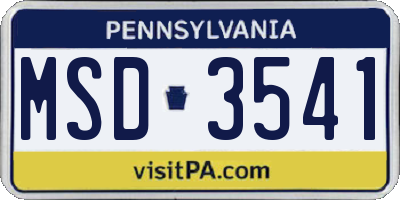 PA license plate MSD3541