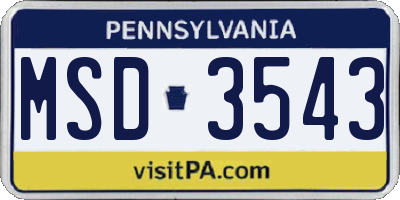 PA license plate MSD3543