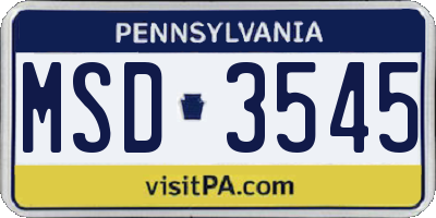 PA license plate MSD3545