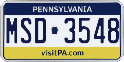 PA license plate MSD3548