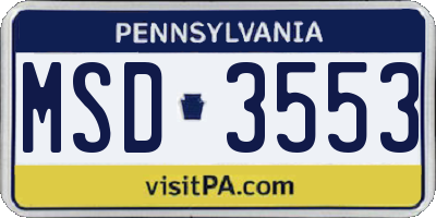 PA license plate MSD3553