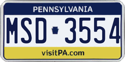 PA license plate MSD3554