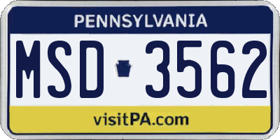 PA license plate MSD3562