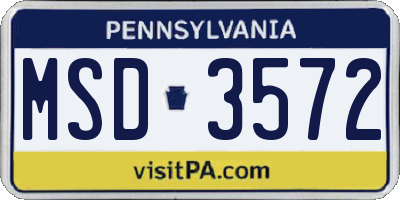 PA license plate MSD3572