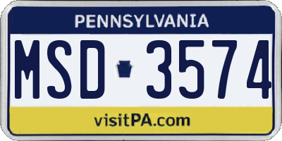 PA license plate MSD3574