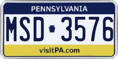 PA license plate MSD3576