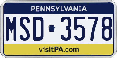 PA license plate MSD3578