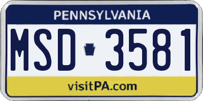 PA license plate MSD3581