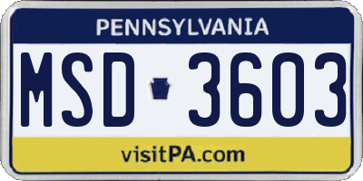 PA license plate MSD3603