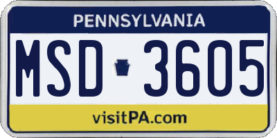 PA license plate MSD3605