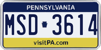 PA license plate MSD3614