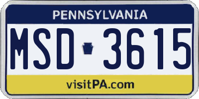 PA license plate MSD3615