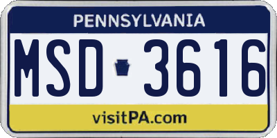 PA license plate MSD3616