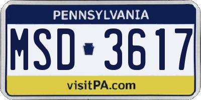 PA license plate MSD3617