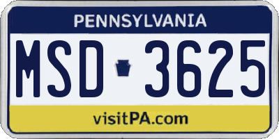 PA license plate MSD3625
