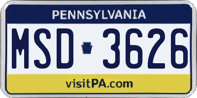 PA license plate MSD3626