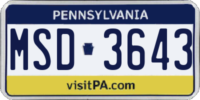 PA license plate MSD3643