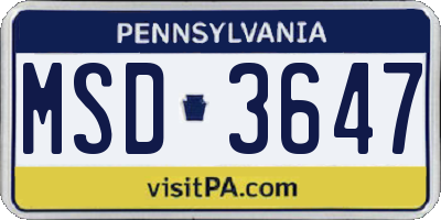 PA license plate MSD3647