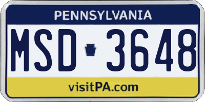 PA license plate MSD3648