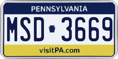 PA license plate MSD3669