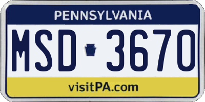PA license plate MSD3670