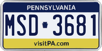 PA license plate MSD3681