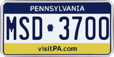 PA license plate MSD3700