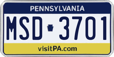 PA license plate MSD3701